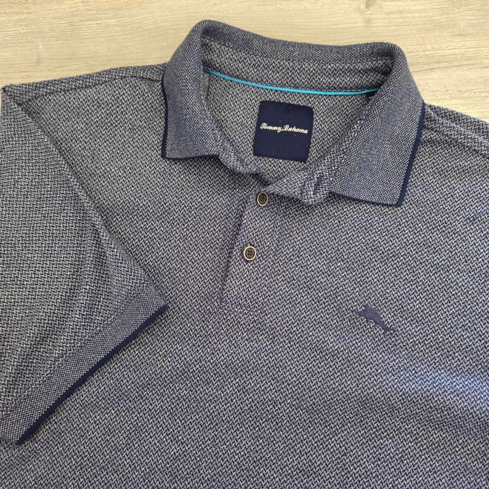 Tommy Bahama Polo Shirt Blue Chevron Knit Short Sleeve Mens Large